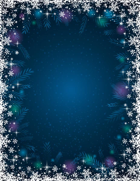 Blauer Hintergrund mit Rahmen aus Schneeflocken, Vektor — Stockvektor