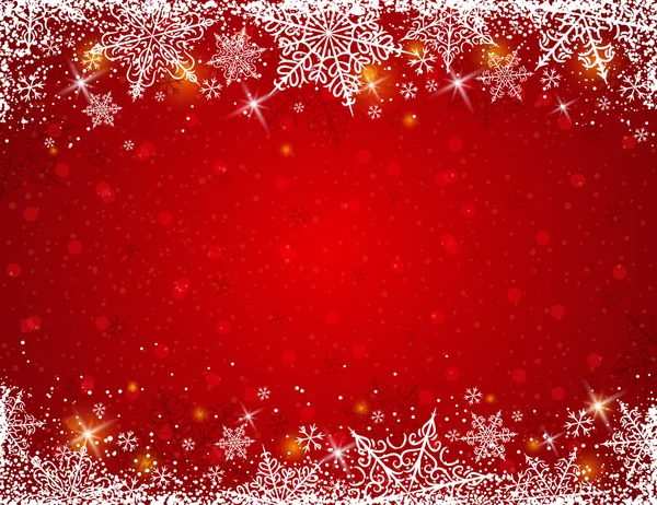 Fond rouge avec cadre de flocons de neige, vecteur — Image vectorielle