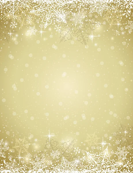 Goldener Hintergrund mit Rahmen von Schneeflocken, Vektor — Stockvektor