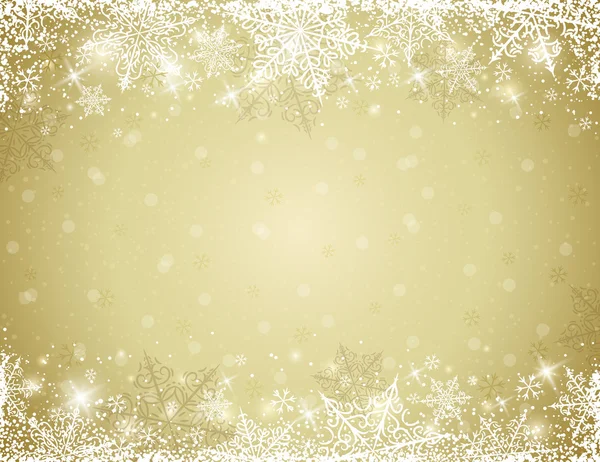 Fond doré avec cadre de flocons de neige, vecteur — Image vectorielle