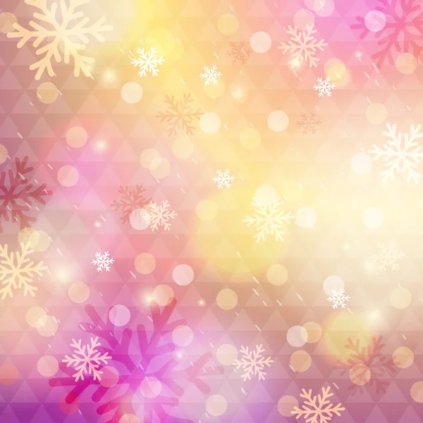 Bright pink background with bokeh and snowflakes, vector — Stock Vector