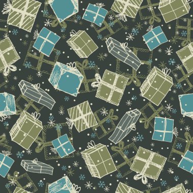 Kahverengi kesintisiz ele çekin arka plan ile Noel hediyeleri, vecto