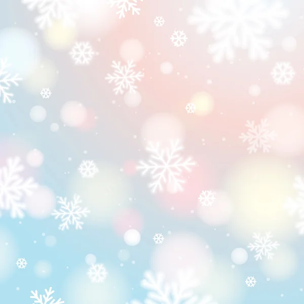 Light background with bokeh and blurred snowflakes, vector — Stock Vector