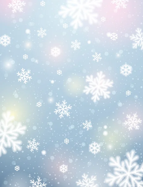 Lichte achtergrond met bokeh en wazig sneeuwvlokken, vector — Stockvector