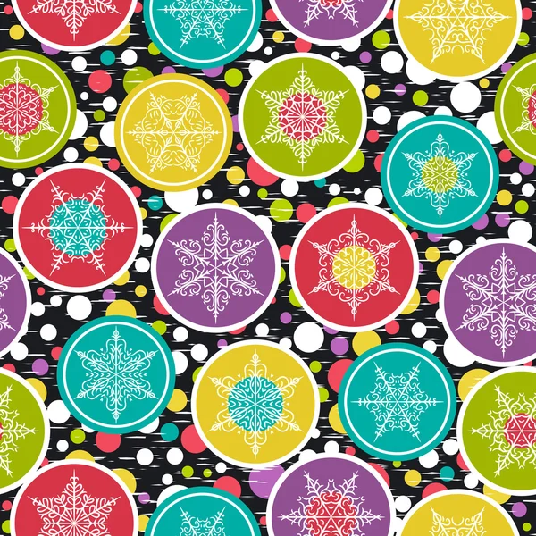 Seamless background with snowflakes and colour rings, vector — Stock Vector