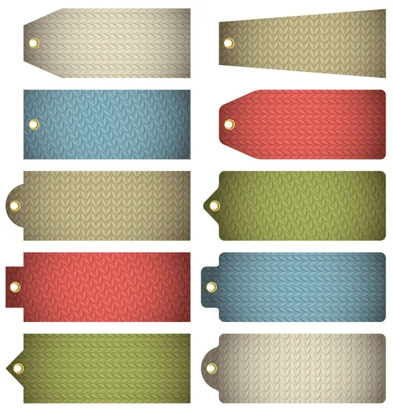 Jeu d'étiquettes couleur avec texture tricotée, vecteur — Image vectorielle