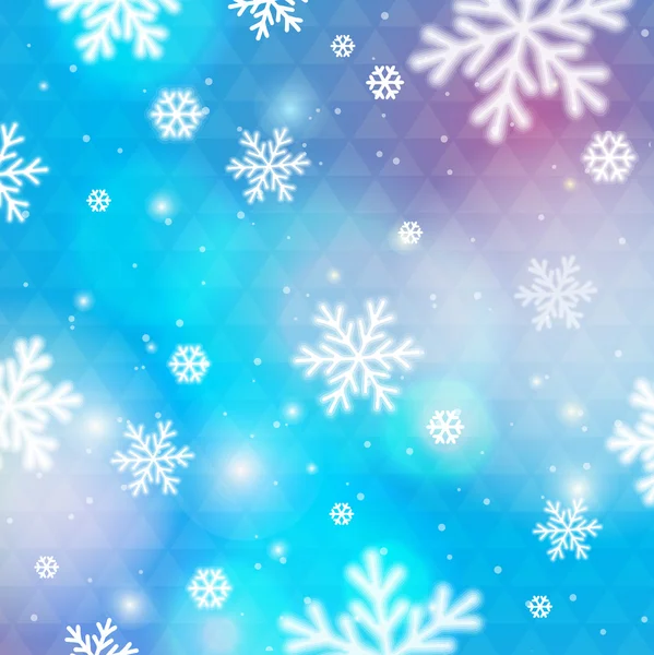 Blue background with bokeh and blurred snowflakes, vector — Stock Vector