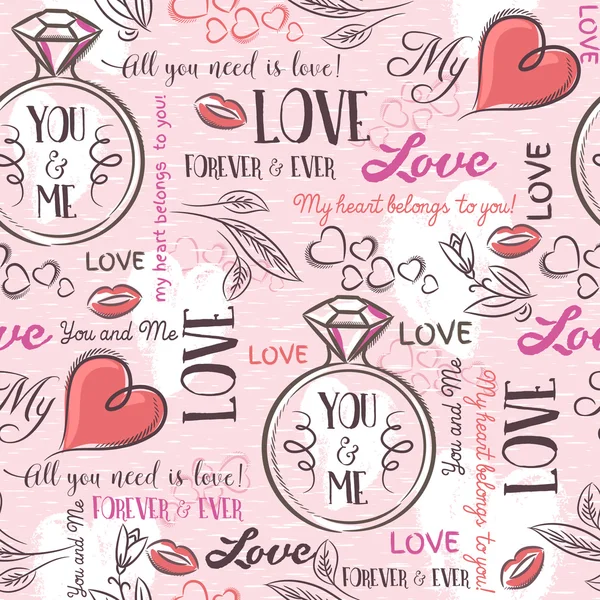 Pink background with  valentine heart , flower, engagement ring — Stock Vector
