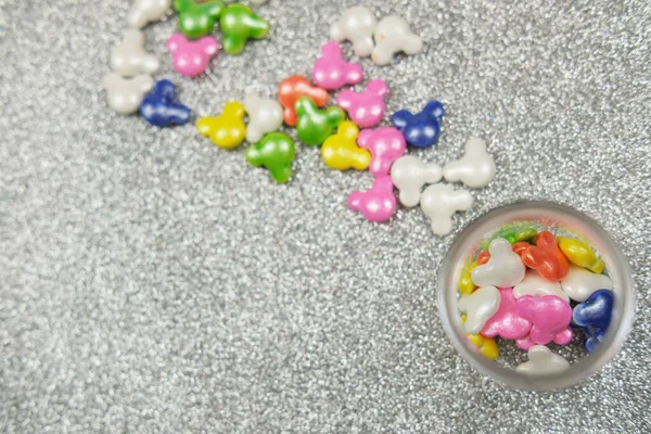 Sugar Baking Colorful Sprinkles Shape Bear Sparkling Background Bottle Pastry — Zdjęcie stockowe