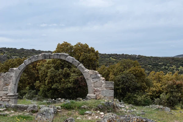 Transverse arch ruins of the Conejeras\' church, near the Cogotas, at Avila, Spain