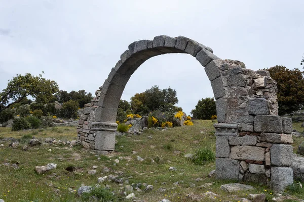 Transverse arch ruins of the Conejeras\' church, near the Cogotas, at Avila, Spain