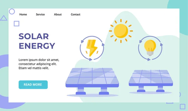 Panel de energía solar campaña de energía solar para el sitio web página de inicio página de inicio banner plantilla con estilo plano — Archivo Imágenes Vectoriales