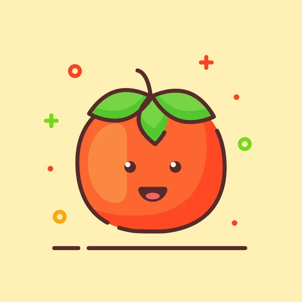 Tomate mignonne mascotte visage émotion heureux fruit de la mascotte avec couleur plat dessin animé style contour — Image vectorielle