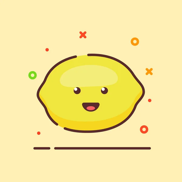 Lime söt maskot ansikte känslor glad frukt med färg platt tecknad kontur stil — Stock vektor