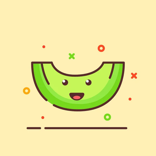 Melon słodkie maskotka twarz emocje szczęśliwy owoc z kolor płaski kreskówka zarys styl — Wektor stockowy