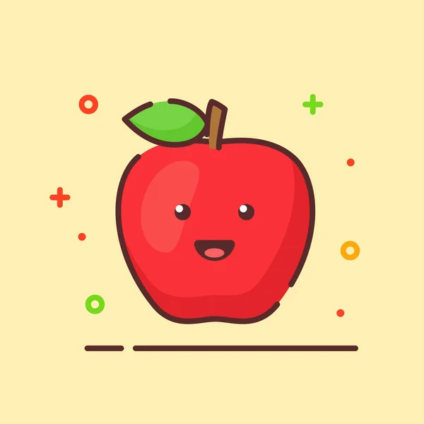 Pomme mignonne mascotte visage émotion fruit heureux avec couleur plat dessin animé style contour — Image vectorielle