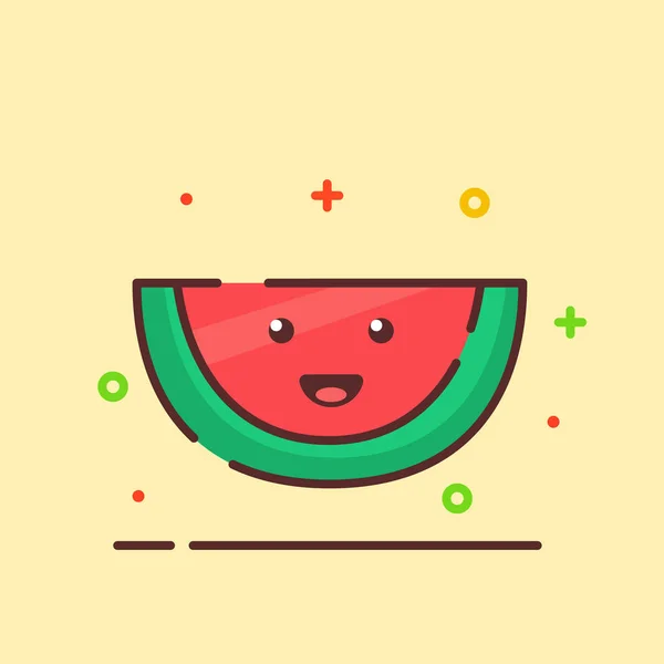 Sandía linda mascota cara emoción feliz fruta con color plano dibujo animado estilo — Vector de stock