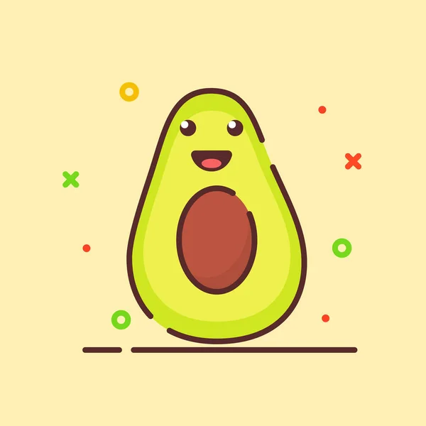 Avocat mascotte mignonne visage émotion fruit heureux avec la couleur dessin animé plat style contour — Image vectorielle