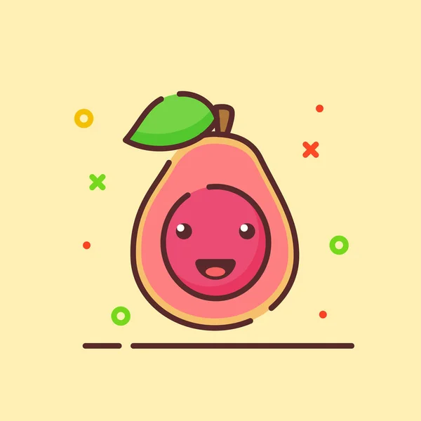 Goyave mignon mascotte visage émotion fruit heureux avec couleur plat dessin animé style contour — Image vectorielle