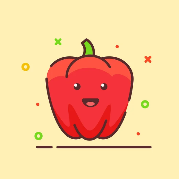 Paprika carino mascotte faccia emozione felice frutta verdura con colore piatto cartone animato stile contorno — Vettoriale Stock