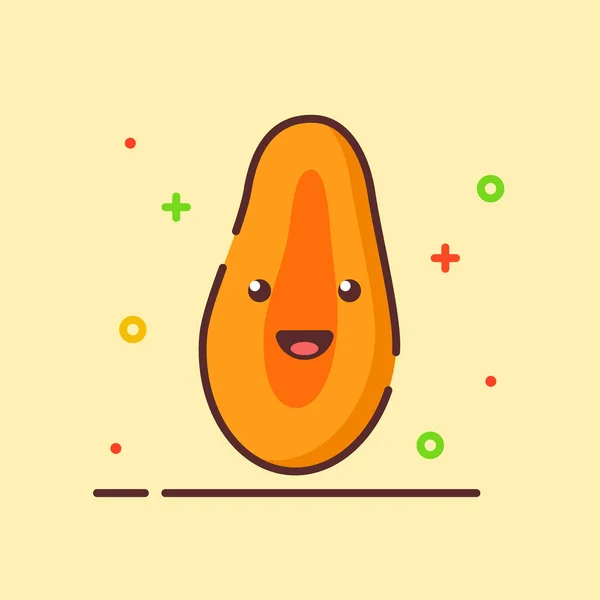 Papaya ładny maskotka twarz emocje szczęśliwy owoc z kolor płaski kreskówka zarys styl — Wektor stockowy