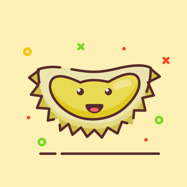 Durian söt maskot ansikte känslor glad frukt med färg platt tecknad kontur stil — Stock vektor