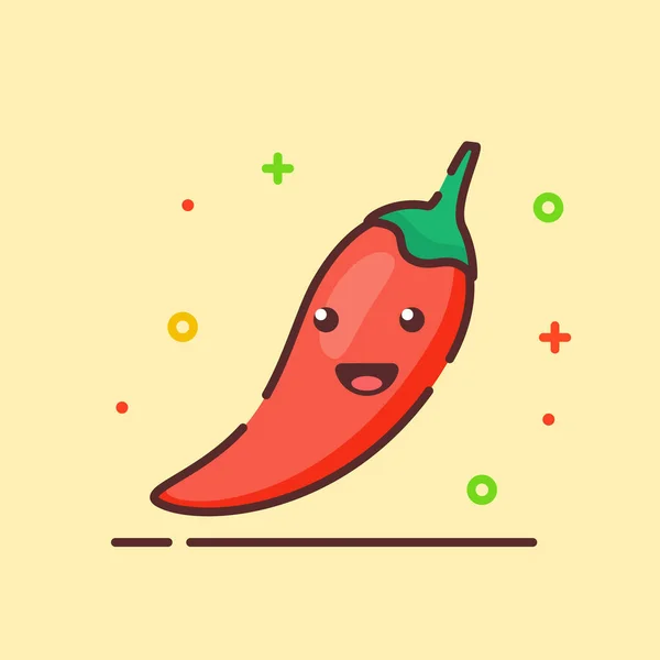 Chili mignon mascotte visage émotion fruit heureux légume avec couleur plat dessin animé style contour — Image vectorielle