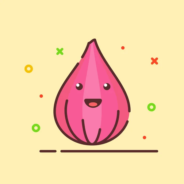 Cebula słodkie maskotka twarz emocje szczęśliwy warzywa z kolor płaski kreskówka zarys styl — Wektor stockowy