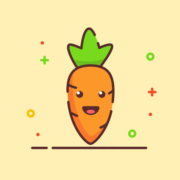 Marchew słodkie maskotka twarz emocje szczęśliwy warzywa z kolor płaski kreskówka zarys styl — Wektor stockowy