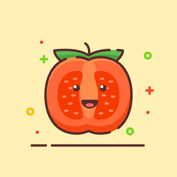 Tomate linda mascota cara emoción feliz fruta vegetal con color plano dibujo animado estilo — Vector de stock