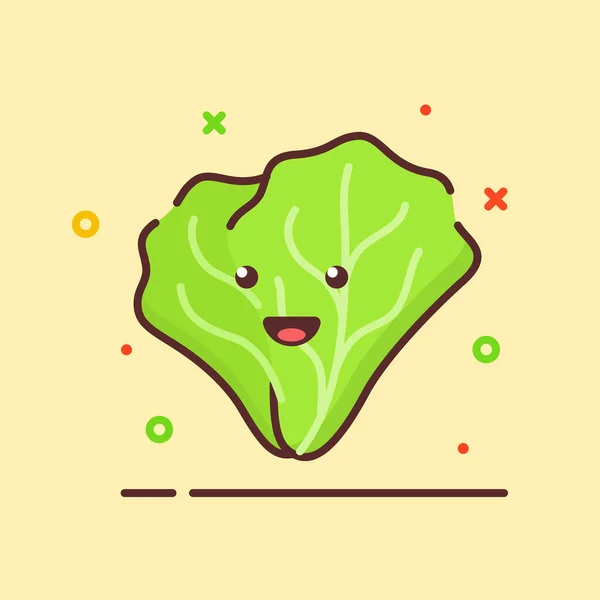 Латук милый талисман эмоций лица счастливый овощ с цветом плоский мультяшный набросок стиль — стоковый вектор