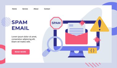 Web sitesi ana sayfası iniş şablonu için bilgisayar izleme kampanyasında spam e- posta hatası Düz biçimli beyaz arkaplan