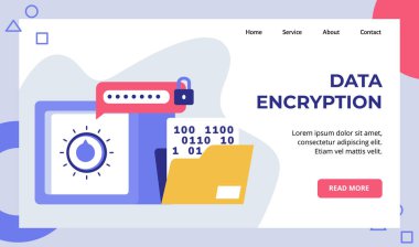 Web sitesi ana sayfası iniş sayfası şablonu için veri şifreleme banka parola kampanyası düz biçimli beyaz arkaplan