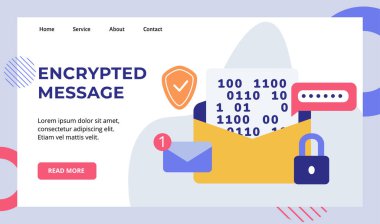Web sitesi ana sayfası iniş sayfası şablonu için şifreleme iletisi şifreleme parola numarası bildirim asma kilit kalkanı kampanyası düz biçimli beyaz arkaplan