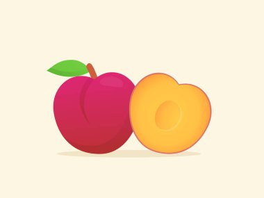 Erik meyvesi taze dilimlenmiş sulu vitamin besin lifleri düz renk tarzıyla izole edilmiş arka plan.