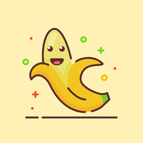 Banana bonito mascote rosto emoção fruta feliz com cor plana desenho animado estilo esboço — Vetor de Stock