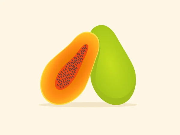 Papaya owoce świeże plasterki soczyste witaminy odżywcze błonnik biały izolowane tło z płaskim stylu kolorów — Wektor stockowy
