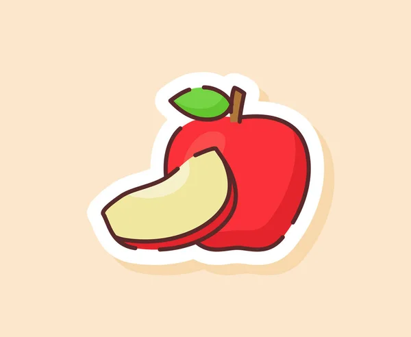 Pegatina de manzana con sabor a fruta alimentos frescos sanos con el estilo de contorno de dibujos animados planos de color — Vector de stock