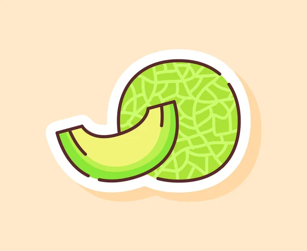 Melon autocollant fruité saine nourriture fraîche avec la couleur dessin animé plat style contour — Image vectorielle