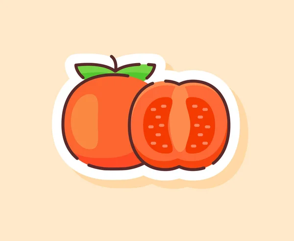 番茄贴纸水果健康新鲜食品色泽扁平卡通人物风格 — 图库矢量图片