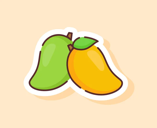 Sticker Mangue fruitée saine nourriture fraîche avec couleur plat dessin animé style contour — Image vectorielle