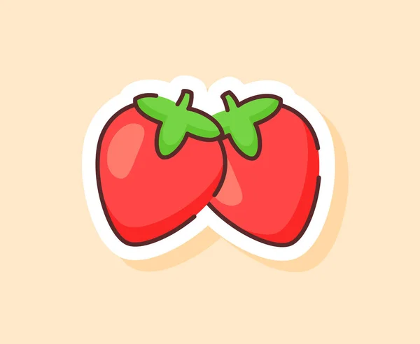 Adesivo de morango frutado comida fresca saudável com cor plana desenho animado estilo esboço — Vetor de Stock