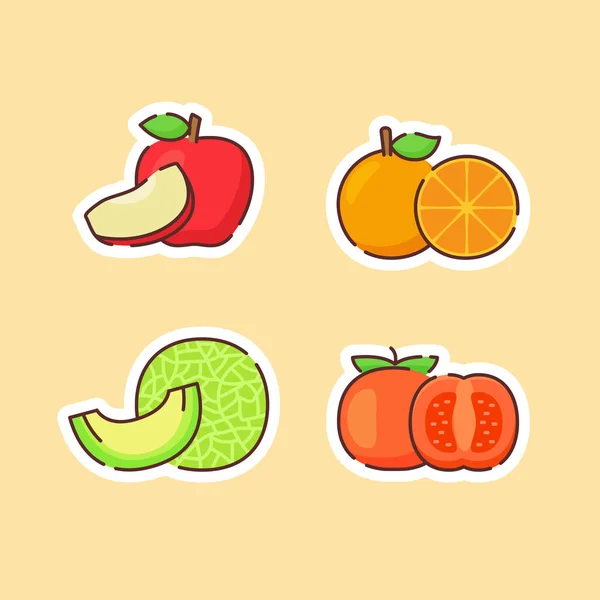 Conjunto de iconos de frutas colección manzana naranja melón tomate natural sano comida fresca con color plano dibujo animado estilo — Archivo Imágenes Vectoriales