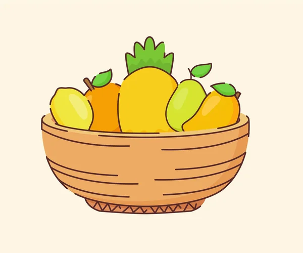 Owoce na talerzu zdrowy tropikalny charakter organiczne odżywianie biały odizolowane tło z kreskówki płaski zarys stylu — Wektor stockowy
