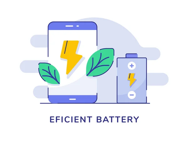 Effiziente Batterie Blitz Blatt Smartphone weiß isoliert Hintergrund mit flachen Umrissen Stil — Stockvektor