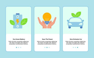Çevresel yeşil pil, mobil uygulama ui web şablonu için sıfır güç emisyon otomobili tasarruf