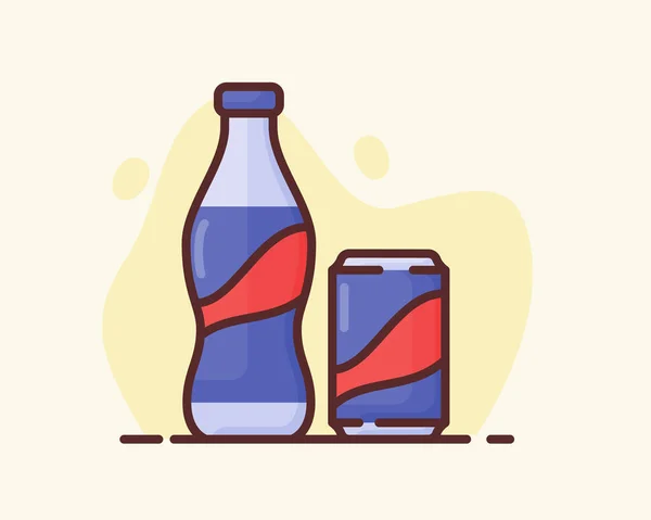 Botella Enlatada Embalaje Refrescos Con Ilustración Diseño Vectores Estilo Plano — Vector de stock