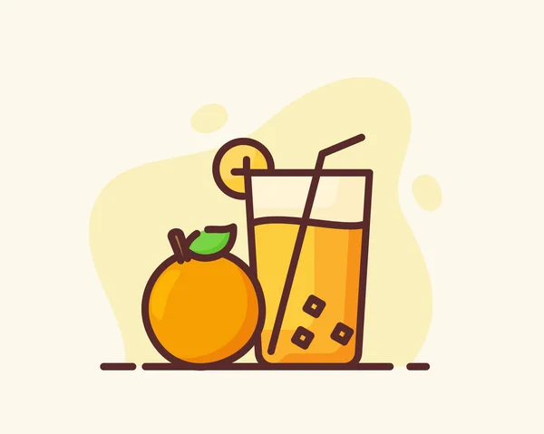 Orange Juice Cold Fresh Glass Pipette Garnish Flat Style Vector — Stock Vector