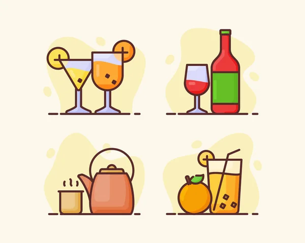 Drink Beverage Icon Set Collection Cocktail Traditional Drink Orange Juice — Stock Vector