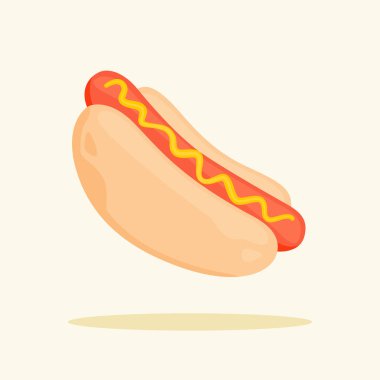hot dog sosis ızgara fast food menüsü beyaz izole edilmiş arka plan düz renk stil vektör tasarımı illüstrasyonu